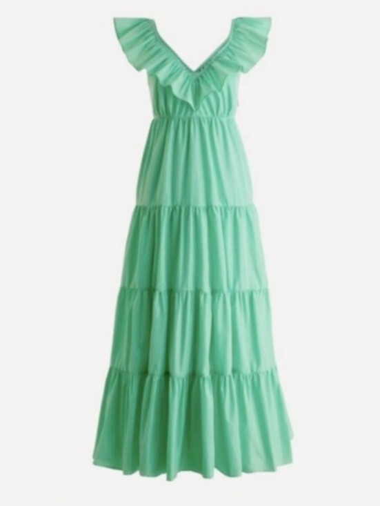 J. Crew Dresses & Skirts - J. Crew Mint Green Ruffle V-Neck Tiered Maxi Dress